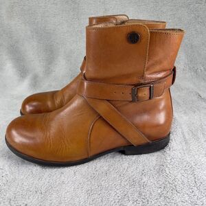 Birkenstock Collins Boots Women's Size 7 38 Brown Leather Zipper and Buckle